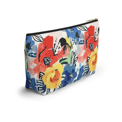Abstract Flora Accessory Pouch with T-bottom