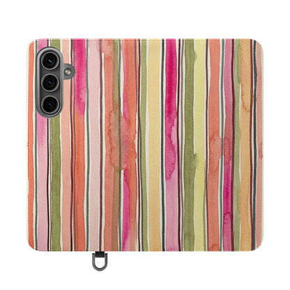 Summer Stripe Vegan Leather Flip Case