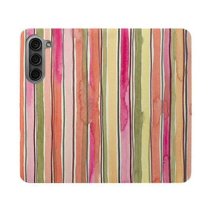Summer Stripe Vegan Leather Flip Case