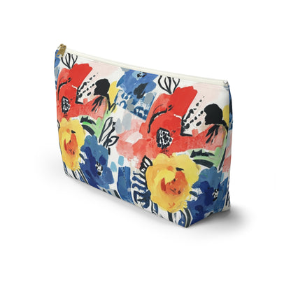 Abstract Flora Accessory Pouch with T-bottom