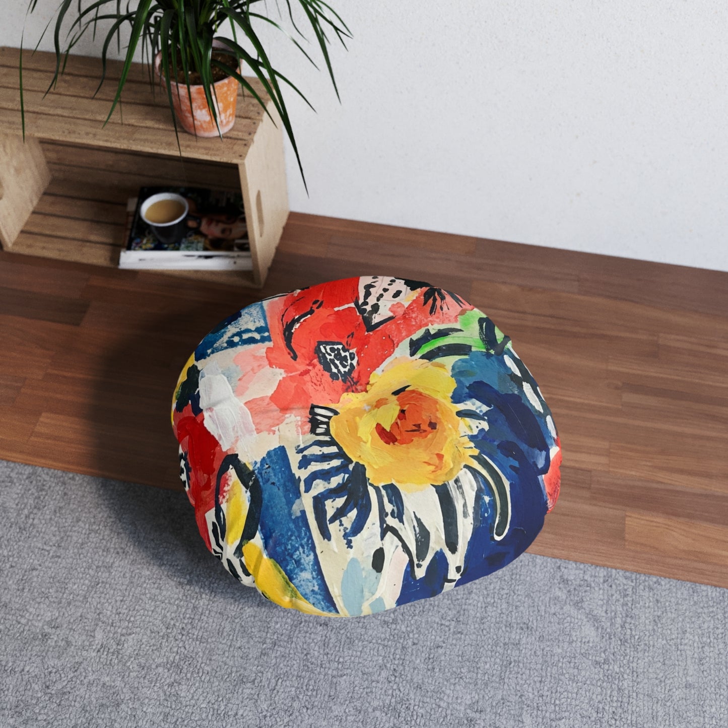 Abstract Flora Tufted Floor Pillow