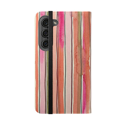 Summer Stripe Vegan Leather Flip Case