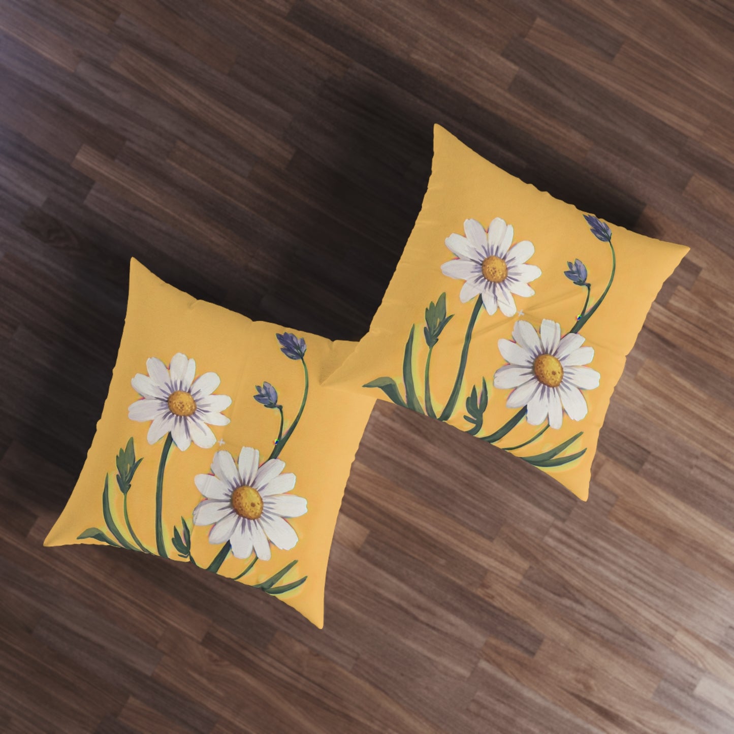 Spring Daisies Square Tufted Floor Pillow