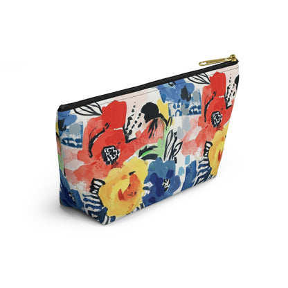 Abstract Flora Accessory Pouch with T-bottom